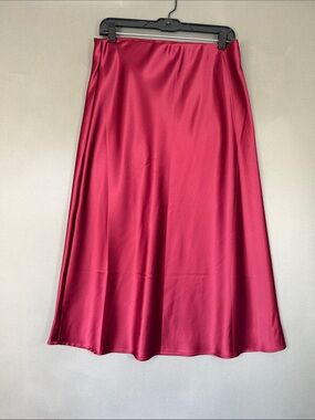 Satin A-Line Midi Skirt size L Wine NWT